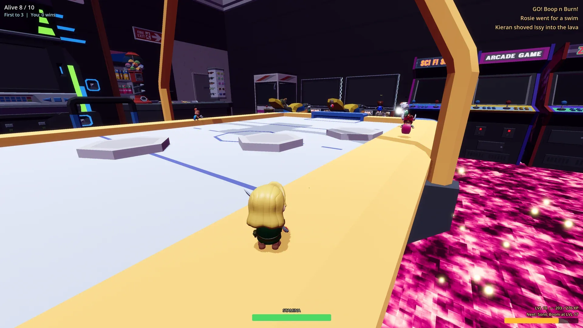The arcade, where the lava is an alarming shade of pink.